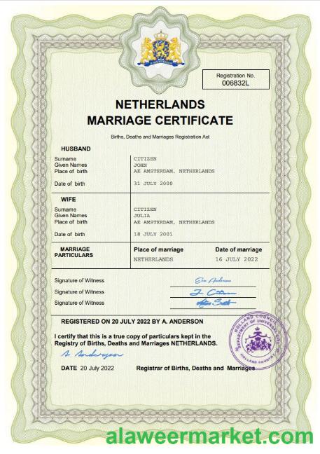 Netherlands marriage certificate Word and PDF template